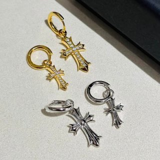秋冬大セールクロムハーツ 本物 クロス 22K ドロップ ピアス ダイアモンド 2色 Kud83426