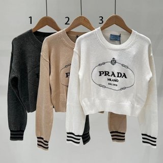 ギフトに最適プラダ ロゴ刺繍入りコットンクロップドスウェットシャツ 本物 3色 pub25236