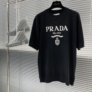 プレゼント最適プラダ 本物 エンボス ロゴ コットン Tシャツ puj67888