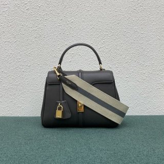 累積売上総額第１位！セリーヌ 本物 16（セーズ） ミディアム ショルダーバッグ ブラック①【3サイズ】 Cep96144