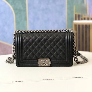 シャネル ボーイシャネル25cm 本物 ブラック/シルバー金具 shw99193