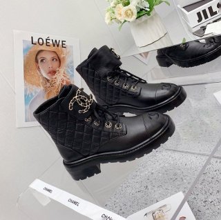 暖かいシャネル チェーンCCレースアップブーツ 本物 shw24816