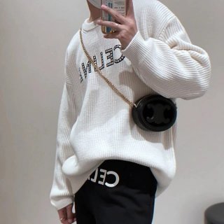 《大人気》セリーヌ クルーネックニット セーター 本物 ホワイト 2a68w