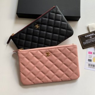 シャネル キャビアスキン ポーチ スモール クラシック CC ロゴ 限定 ピンク本物