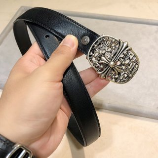 クロムハーツ セメタリーバックレザーベルト本物 クラシックオーバル クロスラージ