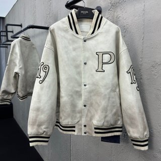 完売必至プラダ パッチ付 レザー ボンバージャケット 本物 pus51883