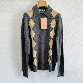 最新でオシャレミュウミュウ 本物 カシミヤ ニット ポロシャツ myh48874