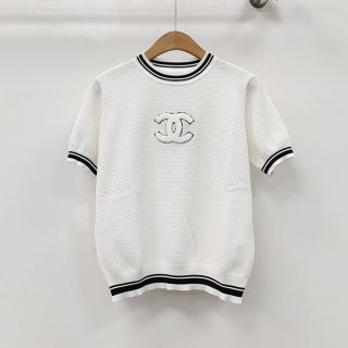 数量限定！シャネル CC 刺繍ラウンドネック半袖 本物 she65525