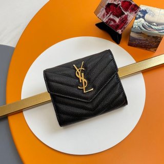 稀少 サンローラン モノグラム 三つ折り財布 本物 ゴールド金具 Sal15420