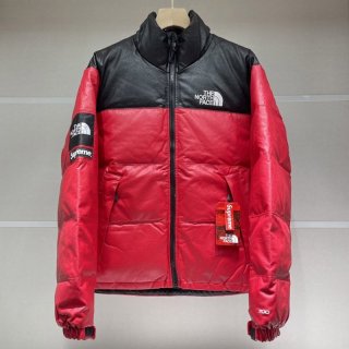 レザーヌプシ 本物 シュプリーム ノースフェイス レザーダウンジャケット/レッド×ブラック ND91702I