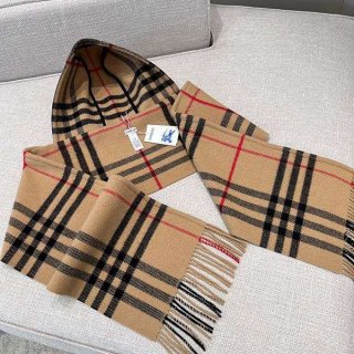 高品質バーバリー ウール カシミヤ フーデッド マフラー 本物 80767951