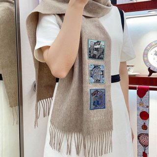 エルメス カシミヤマフラー 本物《バッジソワ》 H394801T01