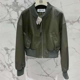 最安値挑戦 ロエベ グリーンレザージャケット 本物 low39796
