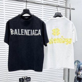 ギフトに最適バレンシアガ Tape Type Tシャツ 本物 ロゴ 半袖 コットン 2色 bap73141