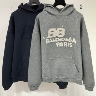 確保済みバレンシアガ 本物 HAND DRAWN BB ICON パーカー ラージフィット 2色 ban01058