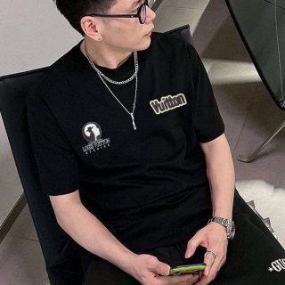 確保済みルイヴィトン クルーネックTシャツ 本物インターシャ ロゴ vuf40663