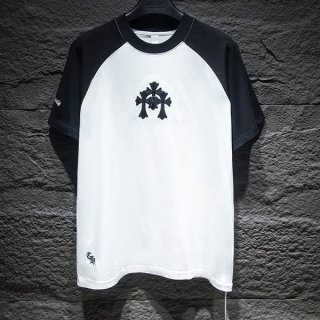 おすすめクロムハーツ カラーブロック クロスレザー 半袖Tシャツ 本物 Kuv16498