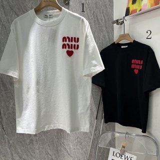 ミュウミュウ コットンジャージー Tシャツ 本物 myw06303