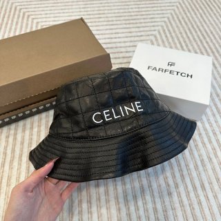 セリーヌ バケットハット 本物 ラムスキン ロゴ刺繍入り Cen65731