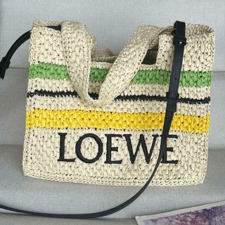 ロエベ ロゴ入ストライプラフィア*トートバッグ 本物 low59938