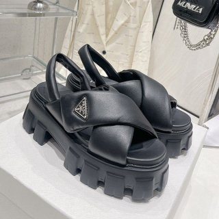 【プラダ 本物】ソフト パッド入りナッパ レザー ウェッジ サンダル pud11886