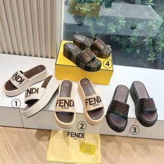 フェンディ 24SS SUNSHINE ラフィア素材 プラットフォーム サンダル 本物 4色 8R8515