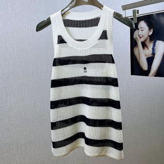一目惚れ ディオール セーター ノースリーブ ストライプ 刺繍 カジュアル des59959