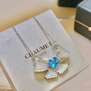 ショーメ リボン＆ブルーハート シルバー ネックレス 本物 she90936