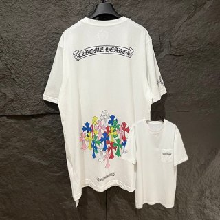 クロムハーツ 本物 スクロール マルチカラー カラフル クロス Tシャツ Kue54267
