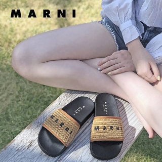 マルニ スライド フラットサンダル 本物 ロゴ ラフィア SAMS016102