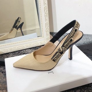 人気No1ジャディオール スリングバックパンプス 本物★ヒール9.5cm ベージュ テクニカルファブリック deu85026