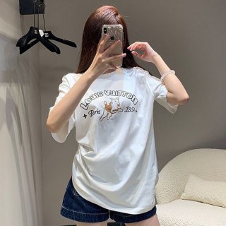 ルイヴィトン エンブロイダードコットンTシャツ 本物【人気商品】 1AFQ66