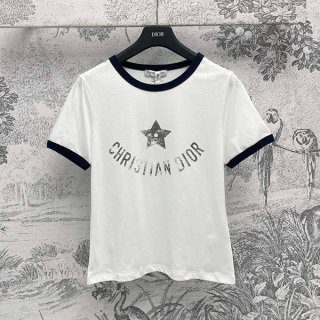【ディオール】ディオリビエラ Tシャツ 本物 コットンジャージー （ホワイト） 443T27A