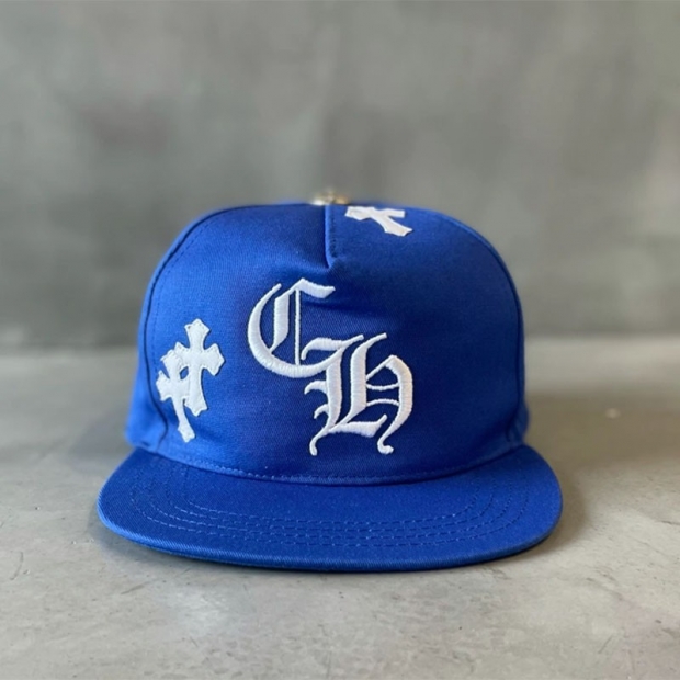 一目惚れクロムハーツ 本物 BLUE BASEBALL CAP WHITE CROSS PATCH キャップ Kus73197