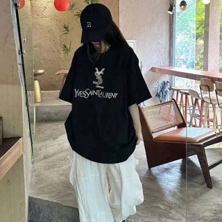 サンローラン ロゴ プリント 半袖 Tシャツ 本物 Saf32344