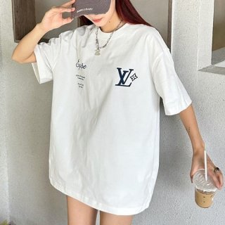 大人気！ルイヴィトン 本物 コットンショートスリーブ クルーネック Tシャツ vui07879