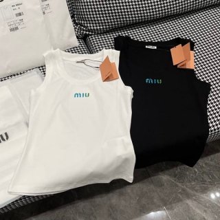 目を惹くカラーミュウミュウ 本物 ロゴ コットンTシャツ 2色 myz77338