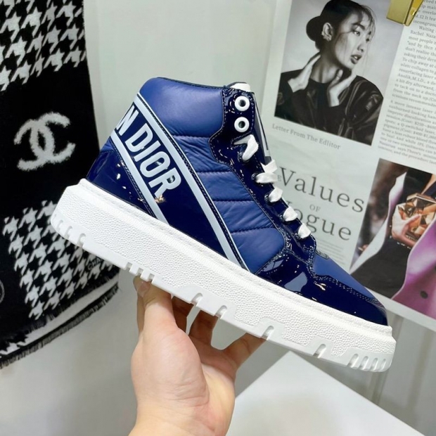 【即発】ディオール D-プレイヤー 本物 スニーカー キルティング ナイロン ブルー KCK315NYF_S54B