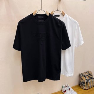 超話題!プラダ 本物★ロゴプリント クルーネック ジャージー 半袖Tシャツ pur98776