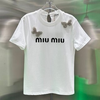 絶対欲しい！ミュウミュウ リボン付き コットン Tシャツ パチモン myb87158