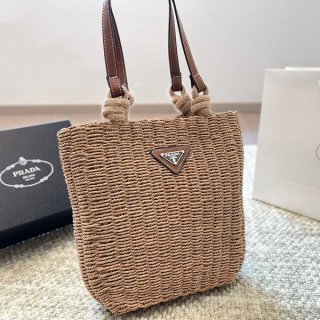 プラダ かごバッグ 本物 ラフィア ハンドバッグ pux92923