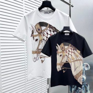 《大人気》エルメス 半袖 Tシャツ 本物 H刺繍 コットン 2色 ery35709