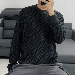 超話題!フェンディ 本物 セーター ブラックウール FFモチーフ クルーネック feb34723