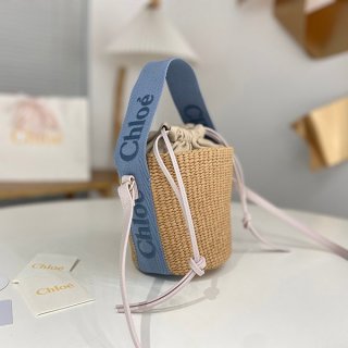 クロエ “WOODY”本物 スモールバスケット Washed Blue CHC23AS381L184E2