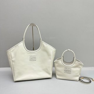 プレゼント最適ミュウミュウ 本物 レタリングロゴ レザー ショッピングバッグ 2サイズ myl86020