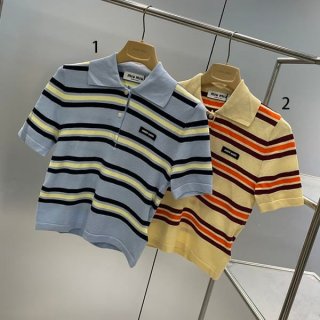 人気急上昇ミュウミュウ 本物 コットンとシルクのニットポロシャツ 2色 MML88014AX F0061SOOO