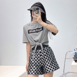 素敵なミュウミュウ 本物 Cotton ロゴコットンTシャツ myz72363