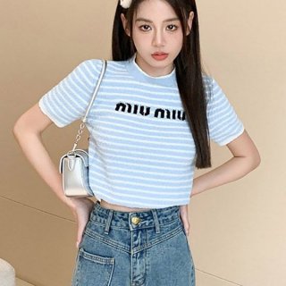 大人気！ミュウミュウ ストライプTシャツ 本物 mye07078