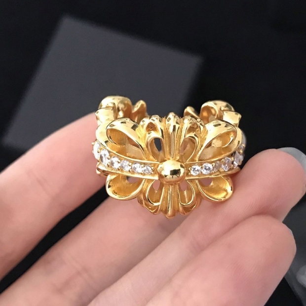 クロムハーツ フローラル 22kGold ダイアモンド ゴールド リング 本物 Kul99750