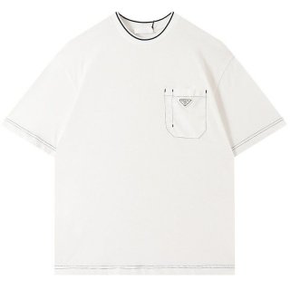 送料込プラダ コットンTシャツ 本物 半袖 ロゴ puu51069